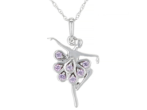 0.09ctw Round Pink Sapphire Rhodium Over 10k White Gold Children's Ballerina Pendant With Chain