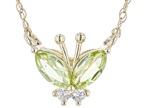 0.26ct Green Manchurian Peridot(TM) With 0.03ctw White Zircon 10K Yellow Gold Children's Necklace - Size 12