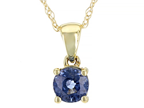Photo of 0.30ct Round Blue Sapphire 10K Yellow Gold Children's Solitaire Pendant With Chain