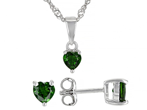 0.77ctw Chrome Diopside Rhodium Over Silver Children's Pendant With Chain And Earrings Set