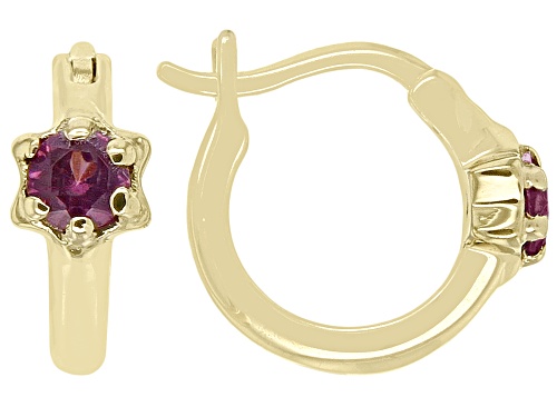 0.12ctw Round Grape Color Garnet 10k Yellow Gold Children's Star Hoop Earrings