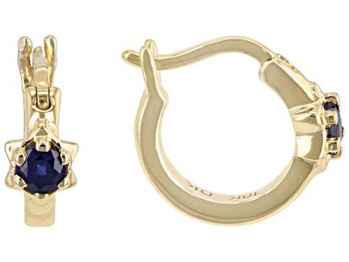 0.12ctw Round Blue Sapphire 10k Yellow Gold Children's Star Hoop Earrings