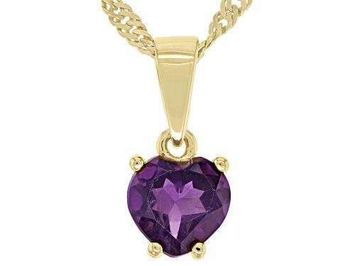 0.57ct Heart Shape Amethyst 18k Yellow Gold Over Silver Children's Birthstone Pendant With Chain
