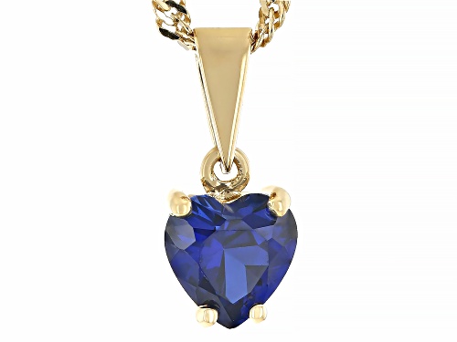 0.85ct Heart Shape Lab Blue Sapphire 18k Yellow Gold Over Silver Children's Birthstone Pendant/Chain