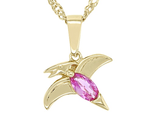 Photo of 0.59ct Marquise Lab Pink Sapphire 18k Yellow Gold Over Silver Children's Dinosaur Pendant/Chain