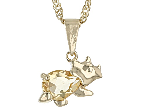 Photo of 0.55ct Pear Brazilian Citrine 18k Yellow Gold Over Sterling Silver Children's Dinosaur Pendant/Chain