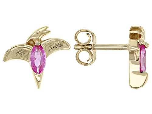 0.26ctw Lab Created Pink Sapphire 18k Yellow Gold Over Silver Children's Dinosaur Stud Earrings