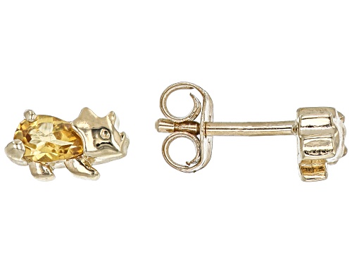 0.31ctw Pear Shape Brazilian Citrine 18k Gold Over Sterling Silver Children's Dinosaur Stud Earrings