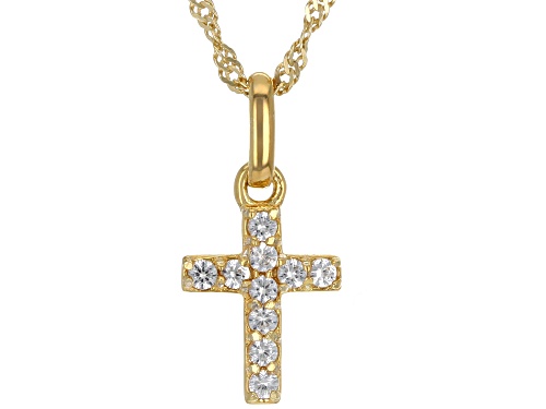 0.17ctw Lab Created White Sapphire 18k Yellow Gold Over Silver Children's Cross Pendant With Chain