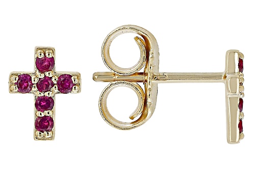 .24ctw Round Lab Created Ruby 18k Yellow Gold Over Sterling Silver Children's Cross Earrings