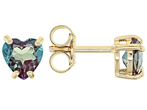 1.02ctw Heart Shape Lab Alexandrite 18k Yellow Gold Over Silver Children's Birthstone Earrings