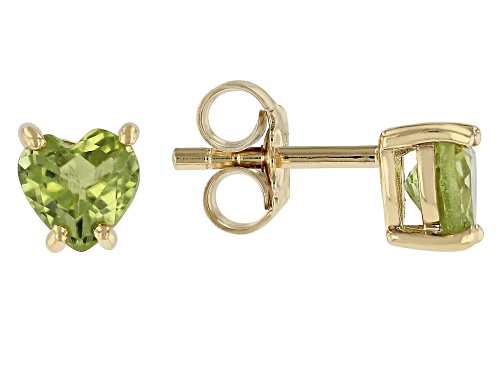 Photo of 0.85ctw Heart Shape Peridot 18k Yellow Gold Over Sterling Silver Children's Birthstone Earrings