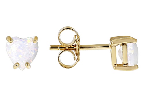 0.34ctw Heart Shape Lab Created Opal 18k Yellow Gold Over Silver Children's Birthstone Earrings