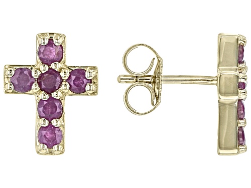 Photo of 0.54ctw Round Ruby 10k Yellow Gold Children's Cross Stud Earrings