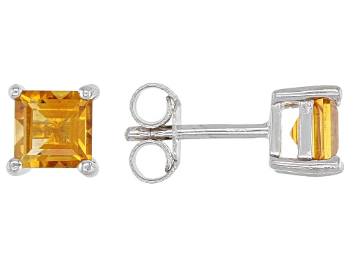 Photo of .43ctw Square Golden Citrine Rhodium Over Sterling Silver Children's Birthstone Earrings