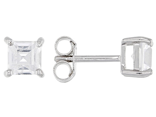 Photo of .68ctw Square White Zircon Rhodium Over Sterling Silver Children's Birthstone Earrings