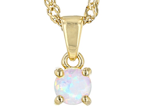 0.08ctw Round Lab Opal 18k Yellow Gold Over Silver Children's Birthstone Pendant with Chain