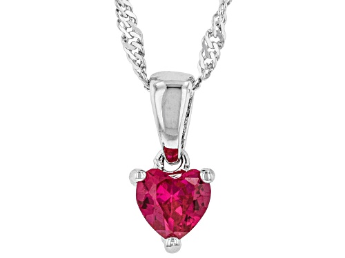 Photo of .34ct Heart Shape Lab Created Ruby Rhodium Over Silver Children's Birthstone Pendant with Chain