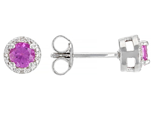 Photo of .62ctw Lab Pink Sapphire & .02ctw White Diamond Accent Rhodium Over Silver Children's Earrings