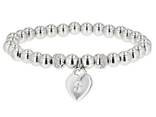 .14ctw Round White Zircon Rhodium Over Sterling Silver Stretch Bead "S" Children's Bracelet - Size 6