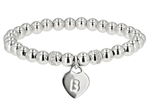 .14ctw Round White Zircon Rhodium Over Sterling Silver Stretch Bead "B" Children's Bracelet - Size 5