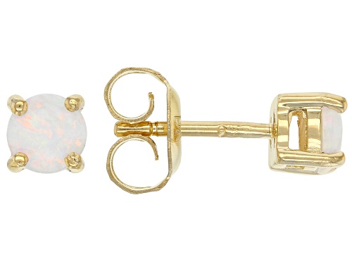 0.15ctw Round Lab Created Opal 18k Yellow Gold Over Sterling Silver Children's Stud Earrings