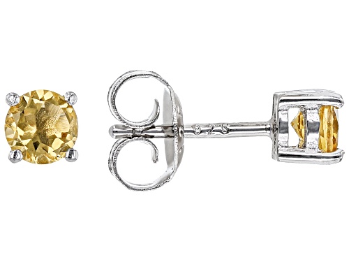 Photo of 0.50ctw Round Citrine Rhodium Over Sterling Silver Children's Stud Earrings