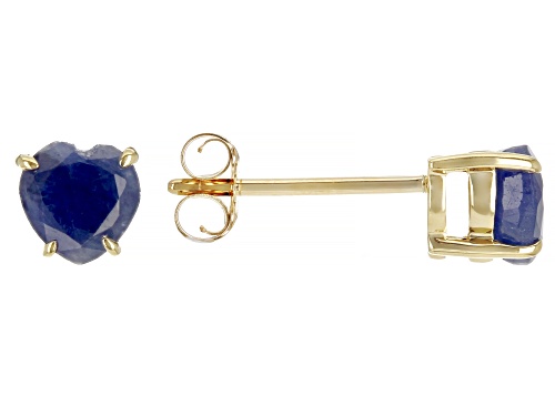 Photo of 1.19ctw Heart Shaped Blue Sapphire 10K Yellow Gold Children's Heart Stud Earrings