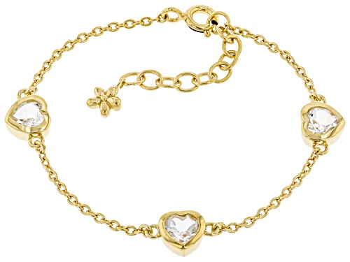 Photo of 1.40ctw Heart Shaped White Topaz 18k Yellow Gold Over Sterling Silver Heart Children's Bracelet - Size 5