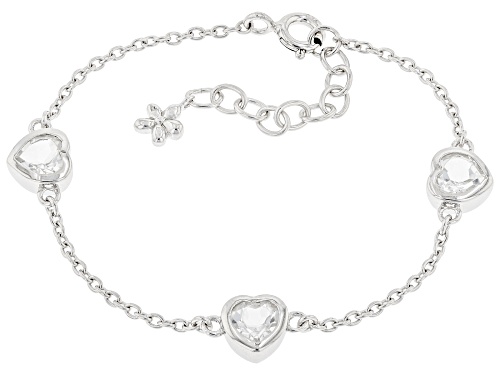 1.40ctw Heart Shaped White Topaz Rhodium Over Sterling Silver Heart Children's Bracelet - Size 5