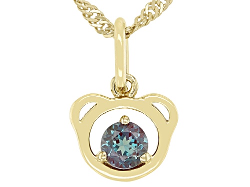 Photo of 0.30ct Lab Created Alexandrite 18k Yellow Gold Over Silver Children's Teddy Bear Pendant Chain