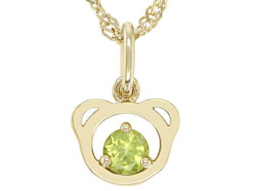 .26ct Round Manchurian Peridot™ 18k Yellow Gold Over Sterling Silver Teddy Bear Pendant W/ Chain