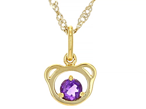 Photo of .20ct Round African Amethyst 18k Yellow Gold Over Sterling Silver Teddy Bear Pendant With Chain