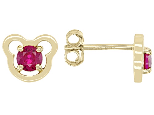 0.51ctw Round Lab Created Ruby 18k Yellow Gold Over Silver Children's Teddy Bear Stud Earrings