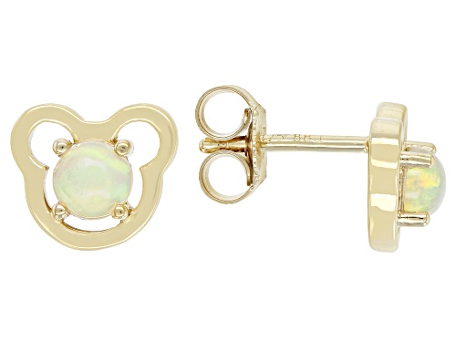 .30ctw Round Ethiopian Opal 18k Yellow Gold Over Silver Children's Teddy Bear Stud Earrings