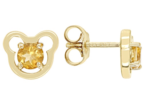 .42ctw Round Brazilian Citrine 18k Yellow Gold Over Silver Children's Teddy Bear Stud Earrings