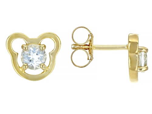 Photo of .39ctw Round Aquamarine 18k Yellow Gold Over Silver Children's Teddy Bear Stud Earrings