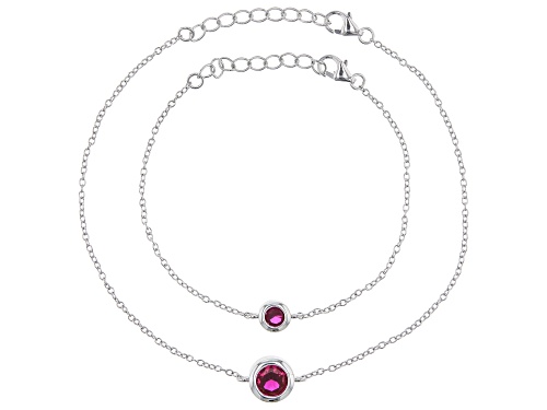 Photo of 1.12ctw Lab Created Ruby Rhodium Over Sterling Silver Mother and Daughter Bracelet Set