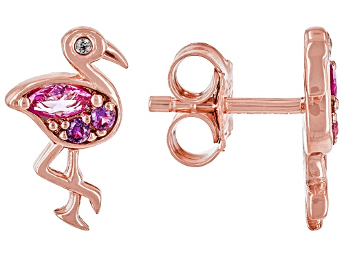 0.22ctw Lab Pink & Lab White Sapphire 18k Rose Gold Over Silver Flamingo Children's Earrings