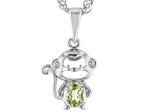 Photo of 0.15ct Manchurian Peridot™ Rhodium Over Sterling Silver Children's Monkey Pendant With Chain