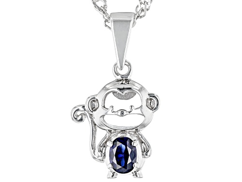 0.15ct Lab Created Blue Sapphire Rhodium Over Sterling Silver Children's Monkey Pendant With Chain