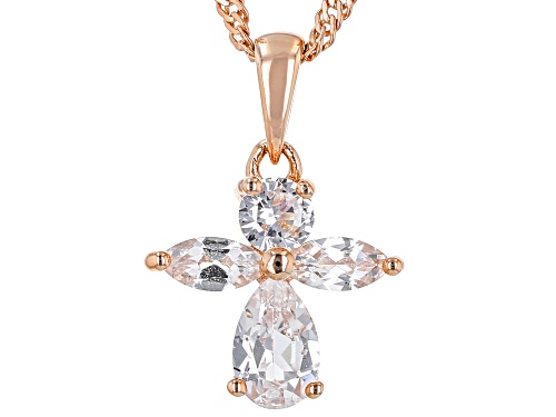 0.86ctw Mixed Shapes Lab Sapphire 18k Rose Gold Over Silver Children's Cross Pendant Chain