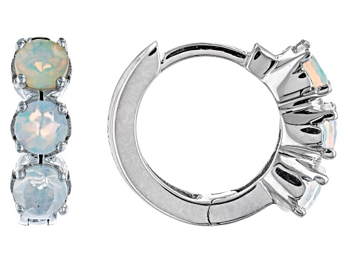 0.26ctw Ethiopian Opal Rhodium Over 10k White Gold 3-Stone Children's Hoop Earrings