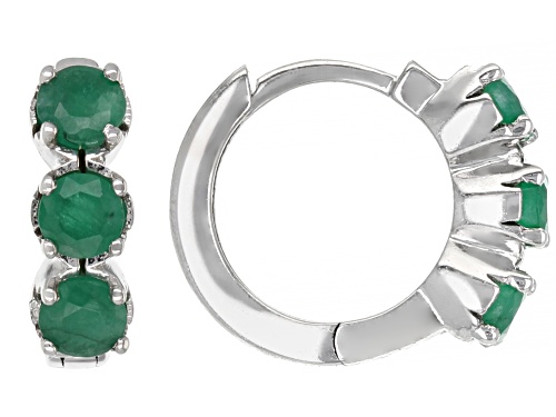 0.37ctw Sakota Emerald Rhodium Over 10k White Gold 3-Stone Children's Hoop Earrings