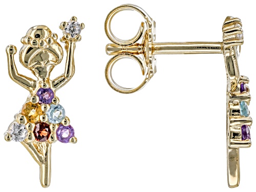 0.19ctw Multi Gemstone 18k Yellow Gold Over Sterling Silver Children's Ballerina Stud Earrings