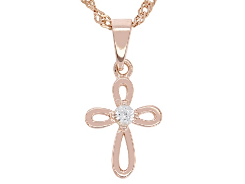 Photo of .06ct Round Lab Created White Sapphire 18k Rose Gold Over Silver Children's Cross Pendant/Chain