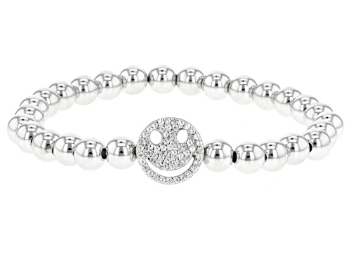 .20ctw Round Lab Created White Sapphire Rhodium Over Sterling Silver Smiley Face Stretch Bracelet