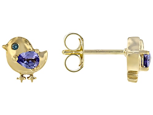 0.31ctw Tanzanite And Blue Diamond Accent10k Yellow Gold Children's Bird Earrings