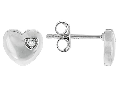 0.02ctw Round Lab Created White Sapphire Rhodium Over Sterling Silver Heart Children's Earrings