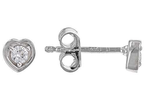0.14ctw Lab White Sapphire Rhodium Over Sterling Silver Children's Birthstone Stud Heart Earrings